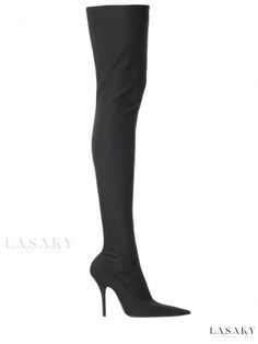 Luxurious Thigh Boots with Elastic Knee Panel Elegant Black Over-the-knee Bottoms, Fitted Thigh High Heeled Boots For Club, Sleek Fitted Knee-high Boots, Black Fitted Knee-high Boots, Sleek Fitted Black Knee-high Boots, Sleek High Shaft Fitted Heeled Boots, Sleek High Shaft Heeled Boots, Sleek Fitted High Shaft Heeled Boots, Fitted Knee-high High Heel Boots For Night Out