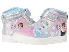 Josmo Kids Frozen High-Top Sneaker (Toddler/Little Kid) - Girl's Shoes : Purple/Blue : Josmo Kids Frozen High-Top Sneaker. Textile and synthetic upper. Textile lining and insole. Man-made outsole. Imported. Weight of footwear is based on a single item, not a pair. Measurements: Weight: 5 oz Product measurements were taken using size 7 Toddler, width M. Please note that measurements may vary by size. Weight of footwear is based on a single item, not a pair. Toddler Nike High Tops, Frozen Characters, Shoes Purple, High Top Sneaker, Girls Shoes Kids, Comfy Sweaters, Toe Designs, Pull Tab, Converse High Top Sneaker