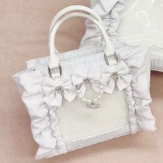 UAKISS - Sweet Y2k Aesthetic Transparent Bow Ita Bag Casual Chic Ruffle Fashion Women's Handbags All Match Kawaii Shoulder Crossbody Bags Big Size:45*30CM Small Size:32*18.5*8.5CM "Size mearsured by ourselves, sometimes has some errors, but always within 3cm." White Harajuku Shoulder Bag With Large Capacity, White Harajuku Style Shoulder Bag With Large Capacity, Harajuku Style Large Capacity White Shoulder Bag, White Harajuku Style Shoulder Bag, Harajuku Style White Satchel Shoulder Bag, White Satchel Bag With Pearl Handle, White Satchel With Pearl Handle, White Harajuku Satchel For Everyday Use, White Bags With Pearl Handle For Daily Use