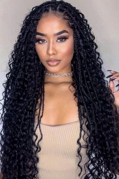 For years, aesthetic women have chosen glamorous and elegant looks with bohemian braids over recent trends. But why? In the world of fashion and hairstyles, there are newer updates and innovations every day. But some timeless and classic hairstyles have captured our hearts and kept their appeal alive for decades. This is the reason the boho braids are called evergreen braiding hairstyles. #bohemianbraids #bohobraids #gypsybraids #goddessbraids #bohemianboxbraids #bohoboxbraids #GoddessBoxBraids Wedding Goddess Braids, Braids For Holiday, White Women Braids Hairstyles, Side Part Braids Black Women, Goddess Knotless Braids Hairstyles, Braid With Rhinestones, Feed In Goddess Braids, Goddess Box Braids With Curls, Goddess Braids For Black Women