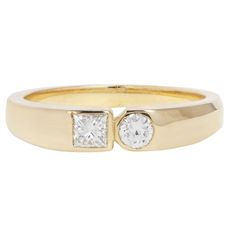 Two antique diamonds, one square and one round, juxtapose and balance each other at once. This modern mixed-cut diamond ring by WWAKE features a high polish 14k gold band. Stones: .15ct White Antique Round Diamond, .15ct White Antique Princess Cut Diamond, Total: .30tcwMetal: 14k Yellow GoldMeasurements: Setting length: 9mm, Stone length: 3mm, Setting width: 3.8mm, Setting height: 2.5mm, Band width: 3.7-2.3mm taper Shipping and Delivery: IN STOCK items will ship within 2 business days Sizes not Timeless Square Cut Promise Ring, Timeless Square Cut Diamond Ring, Heirloom Diamond Rings With Square Cut, Vvs Clarity Square Cut Diamond Ring For Anniversary, Timeless Square Cut Diamond Ring With Accents, Modern Rectangular Diamond Ring For Anniversary, 14k Gold Square Cut Single Diamond Ring, Timeless Square Cut Diamond Promise Ring, Modern Rectangular Diamond Anniversary Ring