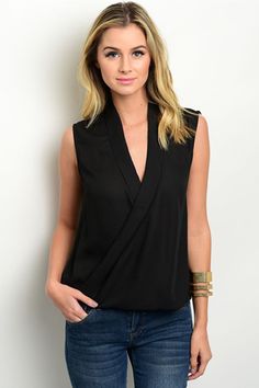 Black Sleeveless Wrap Blouse available at www.katanacouture.com #Black #Blouse #Work #WorkOutfit #WorkWear #OfficeOutfit #OfficeWear #Chiffon Workoutfit Workwear, Black Wrap Top, Pleated Collar, Chiffon Wrap, Age 50, Bubble Hem, Black Wrap, Black Chiffon, Blouse Work