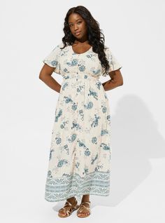 Maxi Challis Button Front A-Line Dress Fashion Diva, Aline Dress, Dress Images, Torrid Dresses, Flutter Sleeves, Cinched Waist, Paisley Print, V Shape, New Outfits