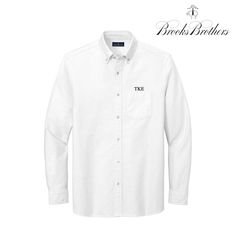 Look sharp in this premium Brooks Brothers TKE button-up shirt. Available in your choice of blue, pink, or white with subtle Greek letters embroidered over the pocket. Get both quality and style in this Tau Kappa Epsilon oxford shirt. Classic Embroidered Button-up Shirt, Classic Long Sleeve Embroidered Shirt, Pi Kapp, Phi Delt, Alpha Sigma Phi, Kappa Alpha Order, Phi Kappa Psi, Tau Kappa Epsilon, Delta Sigma Phi