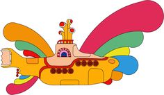 a yellow submarine with colorful designs on it