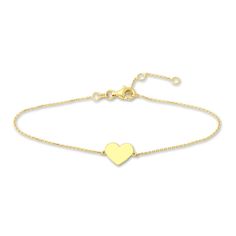 A meaningful heart station shimmers elegantly in the center of this timeless women's bracelet. Fashioned in 14K yellow gold, the 6.7-inch cable chain secures in place with a lobster clasp. Yellow Gold Heart Bracelet For Everyday, Everyday Yellow Gold Heart Bracelet, Everyday Yellow Gold Heart Chain Bracelet, 14k Gold Bracelet For Everyday Valentine's Day, 14k Yellow Gold Bracelet With Heart Charm, 14k Gold Bracelet For Everyday And Valentine's Day, Classic Gold Heart Bracelet For Everyday, Gold Classic Heart Bracelet For Everyday Wear, Yellow Gold Heart-shaped Minimalist Bracelet