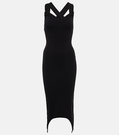 Curve Wool Blend Midi Dress in Black - Patou | Mytheresa Fitted Midi Maxi Dress With Crisscross Straps, Elegant Longline Bodycon Midi Dress, V-neck Midi Dress With Crisscross Straps For Evening, Elegant Midi Dress With Crisscross Straps For Spring, Chic Sleeveless Midi Dress With Crisscross Straps, Evening Dresses With Crisscross Straps And Midi Length, Evening Dresses With Crisscross Straps In Midi Length, Fitted Midi Dress With Crisscross Straps, Evening Midi Dress With Crisscross Straps