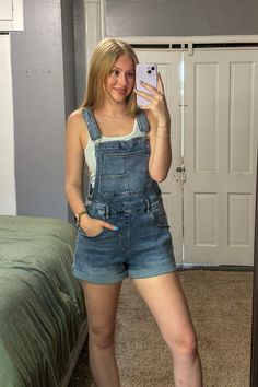 Kaci Denim Overall Shorts Overall Shorts Outfit, Shorts Fits, Overalls Fashion, Shorts Outfit, Romper With Skirt, Solid Tops, Cute Design, Dungarees, Everyday Wardrobe