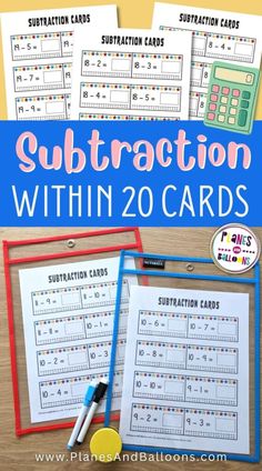 subtraction within 20 cards with the words subtraction