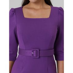 This dress can be a perfect addition to almost any outfit from formal to daily wear, great for work, meetings, offices, businesses, work, parties, cocktails, weddings, casual, daily dressing, etc. Pair with high heels for a vintage office look. Comfortable and versatile, this pencil dress is perfect on its own or as a layer under a blazer. Keep your look professional and stylish in this vintage dress from Hobemty, featuring a square neck, half puff sleeve, with belt and half lined. Fitted Solid Color Office Dresses, Solid Color Knee-length Bodycon Office Dress, Knee-length Solid Color Bodycon Office Dress, Knee-length Solid Color Bodycon Dress For Office, Elegant Purple Office Dress, Solid Color Midi Bodycon Dress For Work, Formal Fitted Solid Color Midi Dress, Fitted Solid Color Bodycon Dress For Work, Knee-length Solid Color Bodycon Dress For Work