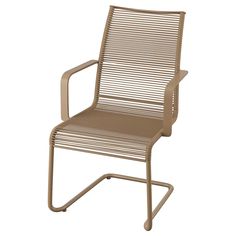 an outdoor chair with a metal frame and armrests, on a white background