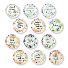 nine plates with different sayings on them