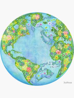 a drawing of the earth with flowers all over it