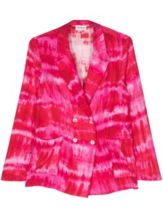 hot pink/red silk tie-dye pattern notched lapels double-breasted button fastening long sleeves two front patch pockets straight hem