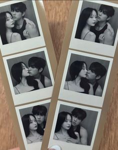 four polaroid photos of two women kissing each other