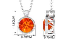 Product Details Radiate warmth and sophistication with this stunning Solitaire Pendant Necklace. This Fine Pendant Necklace captures the essence of modern elegance, as the vibrant Lab Created Orange Sapphire takes center stage. The delicate Diamond adds a touch of sparkle, enhancing the allure of this Sapphire Pendant Necklace (Synthetic). A perfect fusion of luxury and style, this pendant necklace is a captivating accessory that effortlessly elevates any ensemble, making it a timeless addition Orange Pendant Necklace With Birthstone, Luxury Orange Round Pendant Necklace, Luxury Orange Pendant Necklace, Orange Round Pendant Necklace, Unique Orange Round Pendant Jewelry, Sapphire Pendant Necklace, Orange Cut, Necklace With Diamond, Sapphire Necklace Pendants