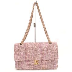 Chanel Matelasse Tweed Lambskin Chain Shoulder Bag Pink Shoulder Bag Pink, Dream Bags, Chanel Bags, Chain Shoulder Bag, Pink Bag, Chanel Bag, Pink Color, Bag Lady, Chanel