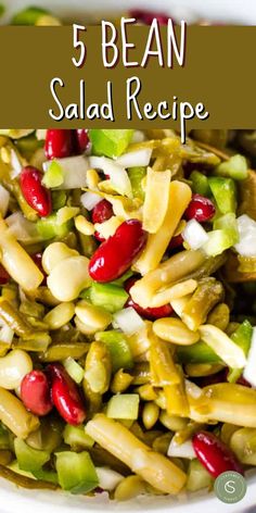 a salad with beans, celery and other vegetables in it is featured on the cover of 5 bean salad recipe