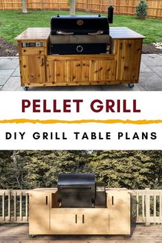 an outdoor bbq grill with the words pellet grill diy grill table plans