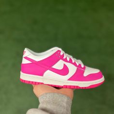 Nike Dunk Low Laser Fuchsia Size 4y Ds Nike Pink Skate Shoes With Boost Midsole, Custom Pink Sneakers With Contrast Sole, Custom Nike Pink Sneakers With Branded Insole, Pink Nike Skate Shoes With Rubber Sole, Pink Skate Shoes With Rubber Sole And Round Toe, Nike Pink Skate Shoes With Contrast Sole, Pink Nike Skate Shoes With Contrast Sole, Cute Sneakers, Nike Pink