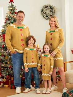 Christmas Family Matching Whimsical Gingerbread Man Sequin Embellishment Knitwear Sweater Only $39.99 - PatPat US Gingerbread Man Designs, Matching Christmas Sweaters, Family Christmas Outfits, Knitwear Sweater, Sequin Embellishment, Solid Color Sweater, Matching Sweaters, Christmas Family Photos, Kimono Pattern