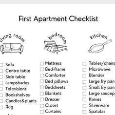 the first apartment checklist is shown in black and white