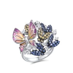 Nature Inspired Jewelry by Black Diamonds New York Anniversary Diamond Butterfly Ring With Gemstone, Elegant Butterfly Shape Gemstone Rings, Luxury Butterfly Ring With Gemstone For Gift, Butterfly-shaped Diamond Accents Ring As Gift, Luxury Butterfly Ring With Gemstone, Diamond Butterfly Ring, Promise Jewelry, Silver Rings For Women, Diamond Butterfly