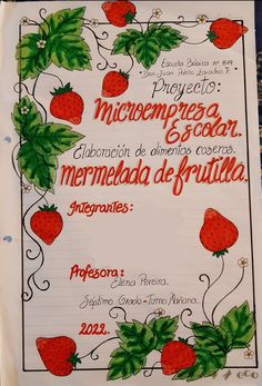 a menu with strawberries on it and the words merrimeda de frutilla written in spanish