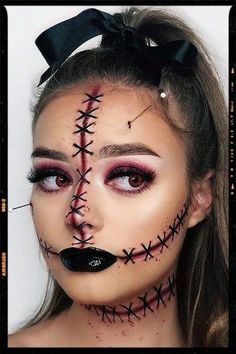 Easy Diy Halloween Makeup, Voodoo Doll Makeup, Alien Halloween Makeup, Halloween Makeup Diy Easy, Doll Makeup Halloween, Vampire Makeup Halloween, Halloween Makeup Tutorial Easy, Cat Halloween Makeup