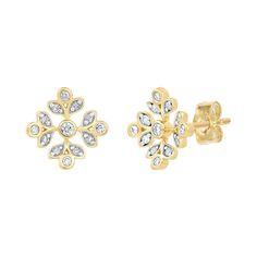 These gorgeous 18k gold over sterling silver diamond stud earrings are a must-add to your fine jewelry collection. These gorgeous 18k gold over sterling silver diamond stud earrings are a must-add to your fine jewelry collection. Length: 9 mm Backings: post Metal: sterling silver Plating: 18k gold Finish: polished Packaging: boxedDIAMOND DETAILS Total weight: 1/8 ct. Shape: round Setting: prong Diamond weights are approximate. Diamond total weights may vary between .01 and .08 ct. Some diamonds Luxury Yellow Gold Diamond Earrings For Anniversary, Elegant Yellow Gold Diamond Earrings With Single Cut Diamonds, Elegant Gold Diamond Earrings With Brilliant Cut, Gold Diamond Earrings With Diamond Accents For Formal Events, Gold Diamond Earrings With Accents For Formal Occasions, Dazzling Rose Cut Diamond Earrings For Formal Occasions, Formal Gold Diamond Earrings With Accents, Yellow Gold Single Cut Diamond Earrings For Anniversary, Luxury Gold Diamond Earrings For Anniversary