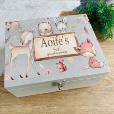 an animal themed box is sitting on the floor