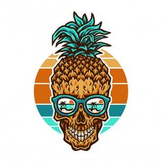 a skull wearing glasses and a pineapple