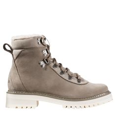 Style meets function in a comfortable and rugged alpine boot that's always ready to explore the town and beyond. Order regular shoe size. For half sizes not offered, order up to next whole size. High-quality full-grain leather upper that's soft, durable, and long-lasting. Wool covered footbed for warmth and support. Cozy lining made of 75% wool/25% lyocell for cool-weather comfort. Metal eyelets and hooks for a secure, adjustable fit. 1 3/4" heel height. Second set of alternate laces included. S Womens Casual Boots, Everyday Boots, Moc Toe Boots, Rugged Style, Kids Outerwear, Ll Bean, Work Shoes, Casual Boots, Full Grain Leather