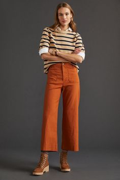 Rent Colette Cropped Wide-Leg Pants from Nuuly. Pick 6 items for $98/month. Free shipping + returns. Front Patch Pocket Pants, Funky Smart Casual Women, Color Pants Women, Colette Cropped Wide-leg Pants, Anthropologie Wide Leg Pants, Anthropologie Maeve Pants, Orange Pants Winter Outfit, Light Orange Pants Outfit, Pink Cropped Pants Outfit