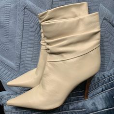 Bcbg Booties 3 1/2” Heels Nice Leather, Bootie Boots, Ankle Boots, Size 7, Women Shoes, Cream, Boots, Heels, Leather