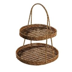 two tiered wicker trays with handles