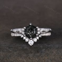 a black and white diamond engagement ring set