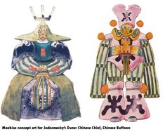 two paper dolls are shown in different colors