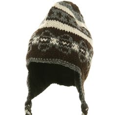 Ring Jacquard Knitting BeanieShell made of 100% wool,Fully lined with soft fleece.10 inches wide, 8 inches deep crown.Hand washable.ONE SIZE fits most, from child to adult.Available in Off White, Black, Grey, Sage and .Made in Nepal. This chunky wool beanie with subtle earflaps and distinctive Himalayan style will keep you well insulated from the cold of winter. Constructed out of 1 panel of thick, medium weave knit, for a stretchy fit, the hat is fully lined in a soft fleece fabric, for added i Adjustable Wool Beanie For Winter, Adjustable Yarn Bonnet For Winter, Hand Knitted Winter Yarn Patterns, One Size Fits Most Winter Beanie Pattern, Adjustable Brown Beanie For Winter, Warm Brown Acrylic Hat, Nordic Knit Patterns For Winter, Winter Adjustable Bonnet In Acrylic Yarn, Adjustable Knitted Wool Beanie