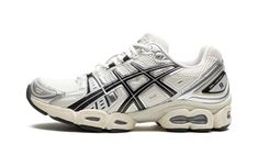 The ASICS Gel-Nimbus 9 “Cream/Black/Silver” is a colorway of the retro performance running shoe with an easy-to-style design.  The ASICS Gel-Nimbus 9 was originally released in 2007 before it was reissued by ASICS in later years as part of the Y2K sneaker trend.  On the “Cream/Black/Silver” colorway, the shoe features a Cream mesh base with Black and Silver synthetic leather overlays.  ASICS’s signature Gel cushioning inserts appear in the forefoot and heel, and provide a comfortable ride. Asics Gel Nimbus 9, Gel Nimbus 9, Black Asics, Jordan New, Sneaker Trend, Stadium Goods, Trending Sneakers, Asics Gel, Hot Outfits