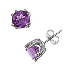 Earring Details: Diameter: 7 mm Backings: post Metal: rhodium-plated sterling silver Stone Details: Stone type: genuine African amethyst Cut: round Setting: prong  Size: One Size. Color: Purple. Gender: female. Age Group: adult. Amethyst Studs, Post Metal, Purple Gems, Amethyst Stones, Purple Diamond, Gem Earrings, Sterling Silver Stud Earrings, Silver Stud Earrings, Fine Jewellery Necklace