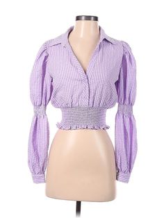 Zara Long Sleeve Blouse Size: Small Tops - used. 100% Polyester | Zara Long Sleeve Blouse: Purple Tops - Size Small Purple Gingham, Purple Tops, Gingham Top, Blouse Purple, Purple Long Sleeve, Gingham Tops, Purple Top, Small Tops, Second Hand Clothes