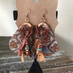 Unique Hand-Crafted Sari Silk & Leather Earrings Silk Earrings, Brown Teal, Sari Silk, Hand Crafted Jewelry, Crafted Jewelry, Earrings Color, Leather Earrings, Handcrafted Jewelry, Jewelry Crafts