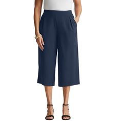 Cropped & cool! Meet the wide-leg pants designed in an easy pull-on style. Pair it with your fave tunic or button-down and complete your look with pumps. Pull-on Style Capris For Work, Pull-on Capris For Workwear, Versatile Wide Leg Spring Capris, Spring Wide-leg Capris, Versatile Wide-leg Capris For Spring, Versatile Wide-leg Capris, Spring Versatile Culottes, Versatile Spring Culottes Ankle-length, Workwear Capri-length Pull-on Bottoms