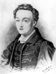 an old black and white drawing of a man in a jacket with curly hair, wearing a