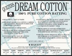 the label for quilters dream cotton batting