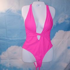 This Neon Barbiecore Pink 1-Piece Monokini Deep Plunge Swimsuit Features Super Long Ties For A Variety Of Styles Just One Is Shown, So Have Fun Playing With It Make It Fit Your Body, Your Way! Has Removable Bra Pads And Protective Hygienic Liner On Bottom. Size Large, Never Worn And Is New Without Tags. Unbranded. Like The Item But Not The Price? Make An Offer! Like More Than One Item? Make Or Request A Bundle And Save! #Pool #Beach #Vacation Plunge Swimsuit, Deep Plunge, Bra Pads, Pool Beach, Padded Bras, Monokini, Beach Vacation, Have Fun, Womens Swim