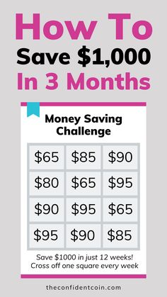 a poster with the words how to save $ 1, 000 in 3 months on it