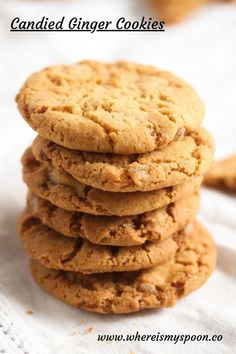 a stack of cookies sitting on top of a white napkin