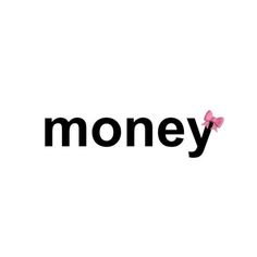 the word money is written in black and pink with a butterfly on it's side